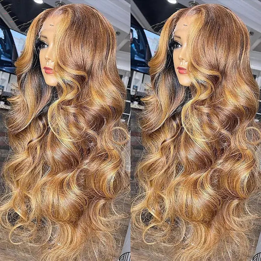 Long layered Body wave Gold balayage synthetic wig