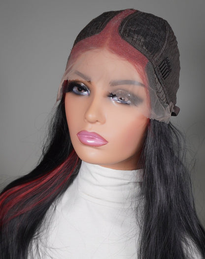 Red and Black Colour T Lace Synthetic Wig Annie